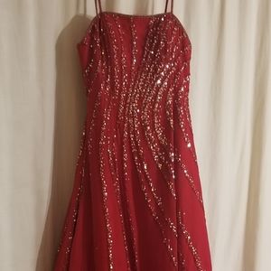 Red Beaded Ballgown Style Prom Dress